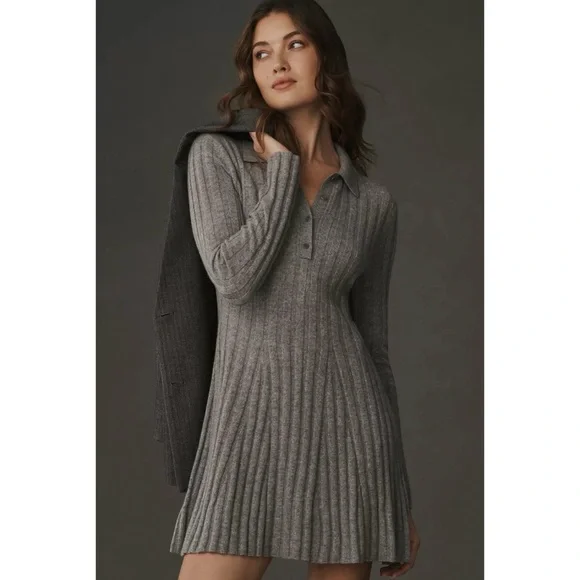 Reformation Walsh Cashmere Long-Sleeve Mini Dress Gray Medium - Picture 3 of 11